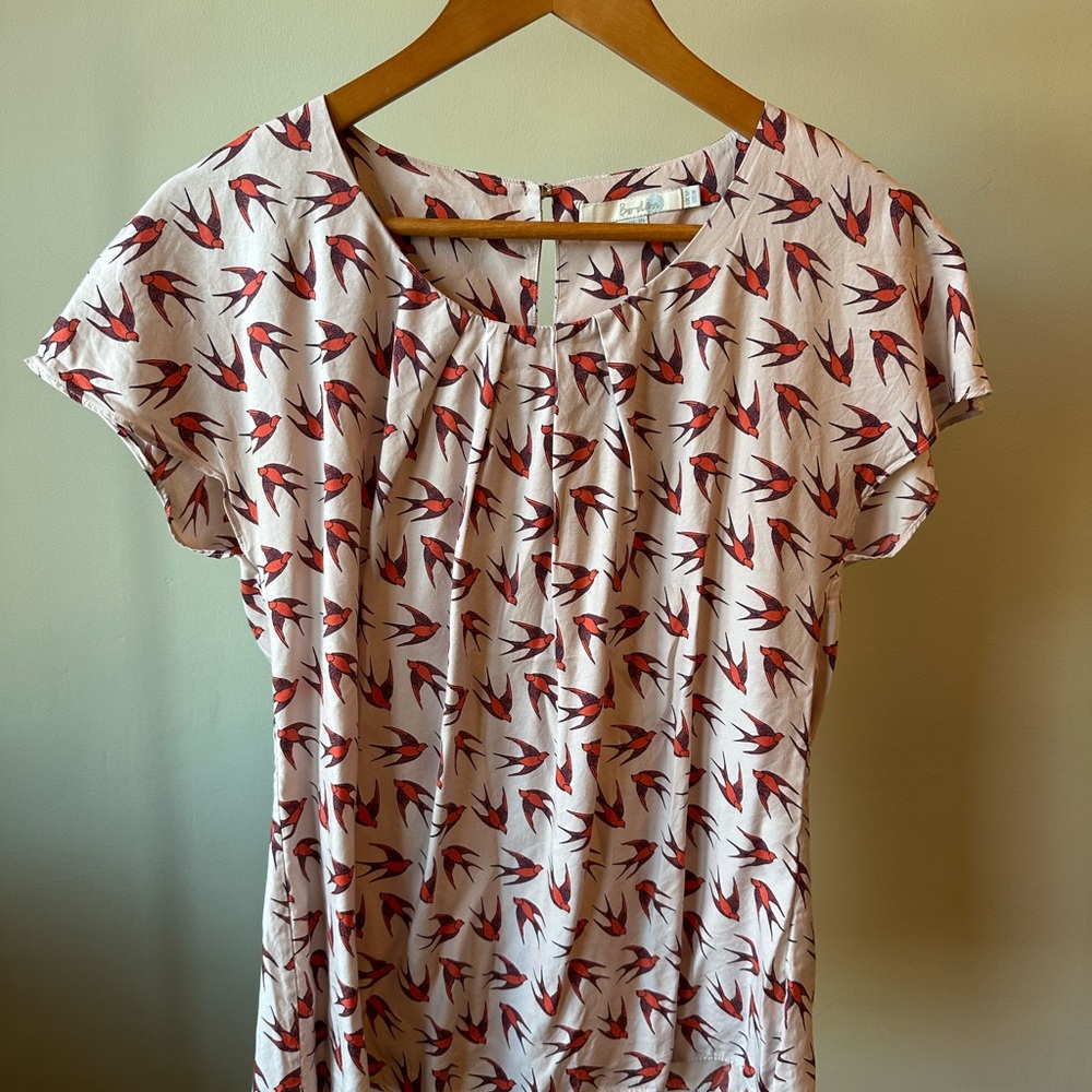 Boden Ravello Bird Print Silk Blend Top